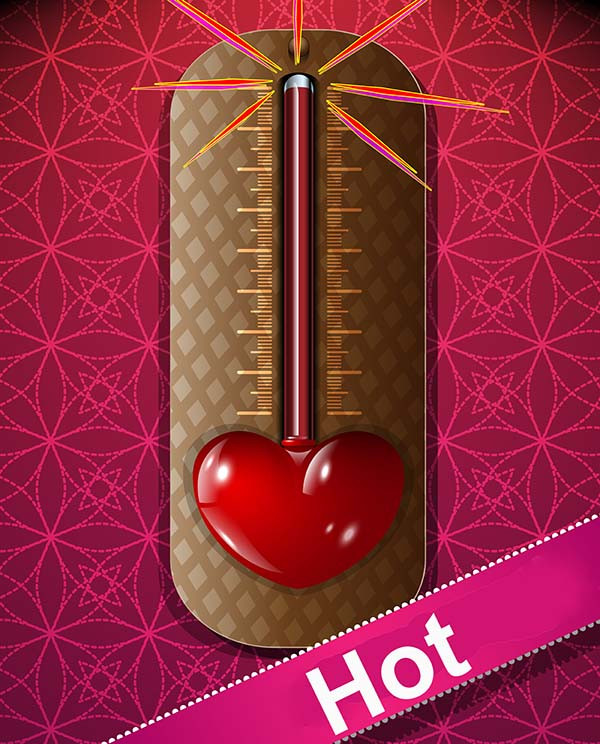 ilustração termometro com coração na ponta inferior e legenda escrito hot em alusao a lubrificante íntimo que aquece