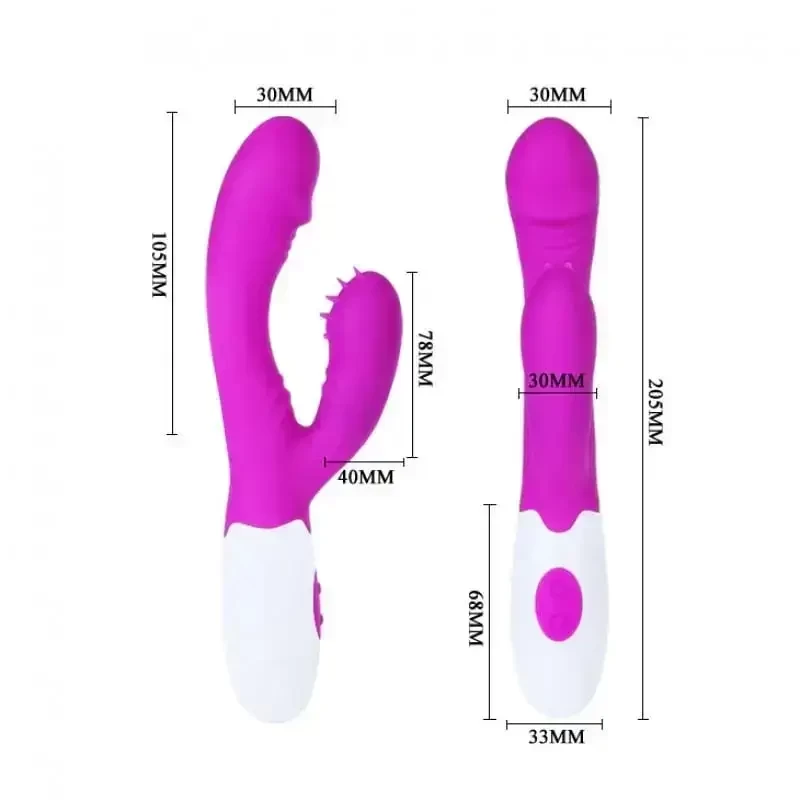 Imagem lateral e frontal do  vibrador ponto g e clitóris dupla estimulação intensa 