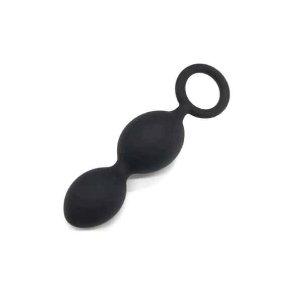 plug anal silicone medio com bolas etimuladoras e alça de segurança