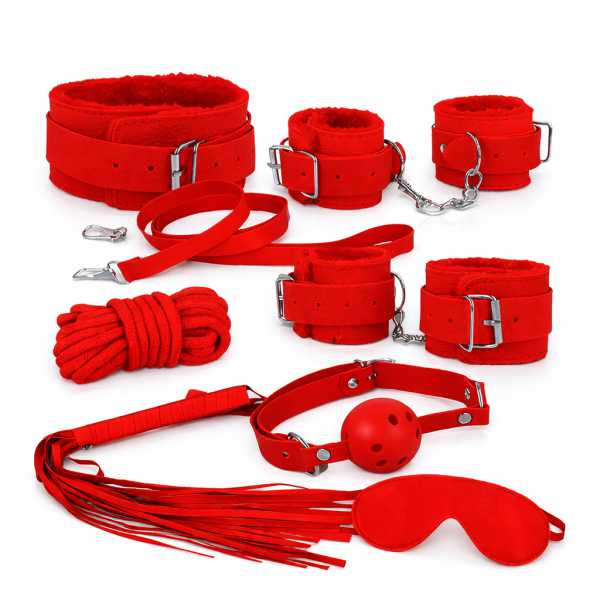 Kit Sado Bondage BDSM Cor Vermelha 8 Itens