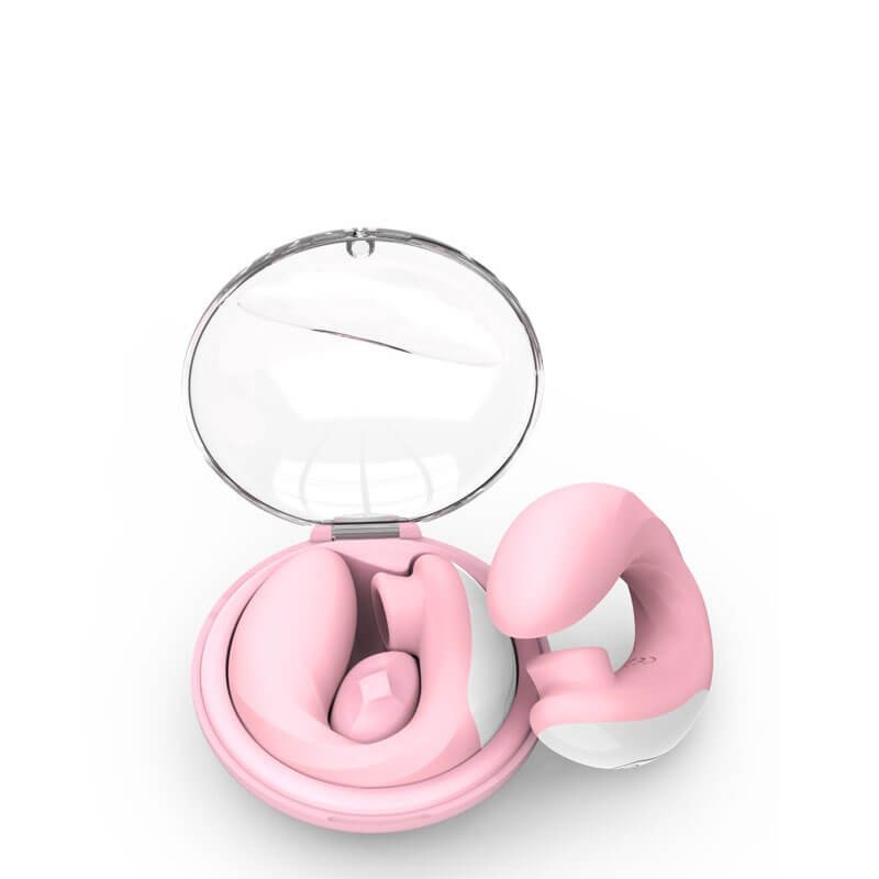 Imagem vibrador sugador clitoriano rosa dentro de estojo transparente