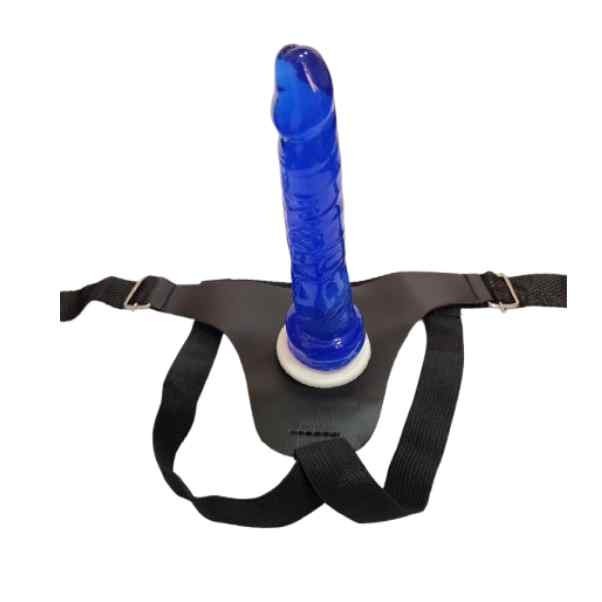 Kit Cinta De Penis Realístico Fino Iniciação Cor Azul Translúcido Penetráveis 16cm x3 cm