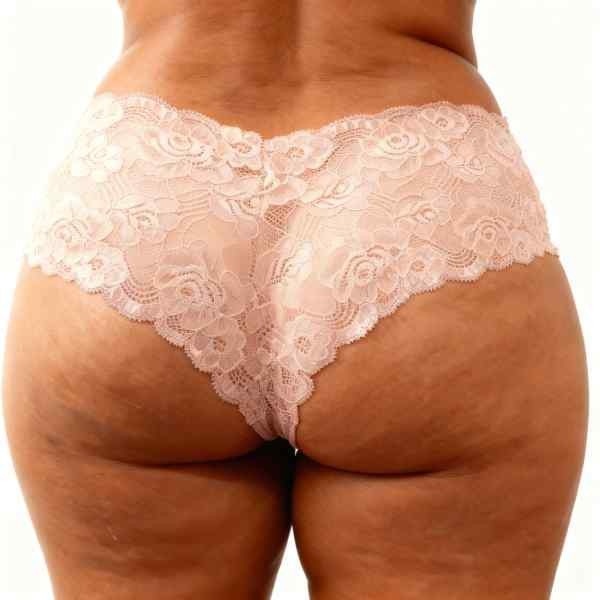 meio corpo de mulher de costas vestida em calcinha caleçon gg cor rosé