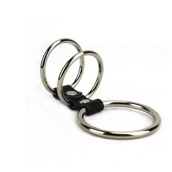 Anel Peniano Com 3 Argolas Huthless Metal Com Tira De Couro
