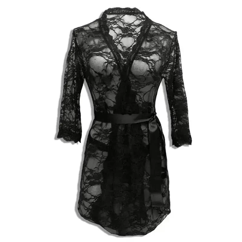 Robe Sensual Preto Florença. Kit Com calcinha. Em renda. Tamanho Único