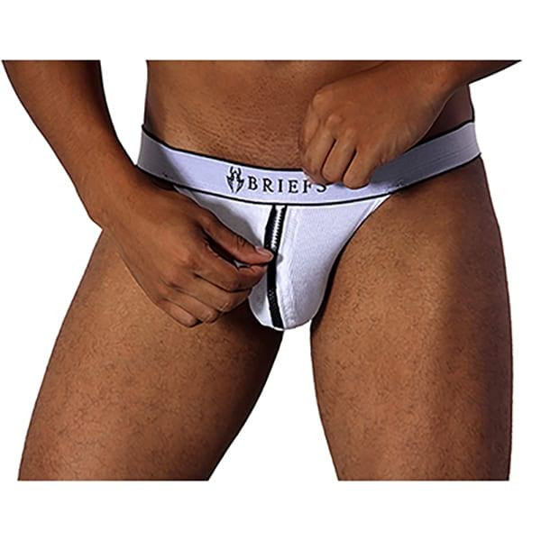 Cueca Jockstrap Masculina Branca Zipfastener Com Zíper Frontal Tamanho Unico