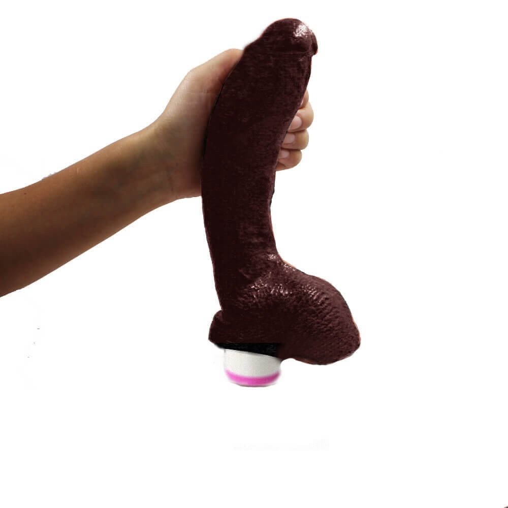 Pênis De Borracha Realístico Com Vibração 22cm x 4,7cm Cor Marrom