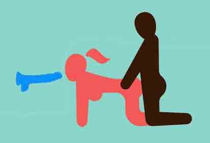 ilustração de casal e m posição de quatro com mulher fazendo sexo oral em vibrador com ventosa