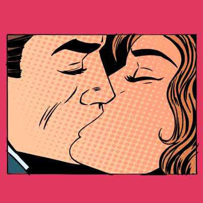 ilustração casal beijando na boca