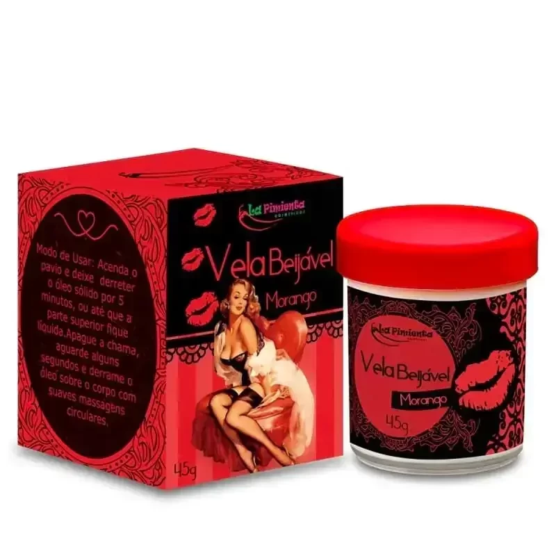 Vela Beijável Afrodisíaca Com Óleo De Babaçu E Manteiga de Karité Morango 45g