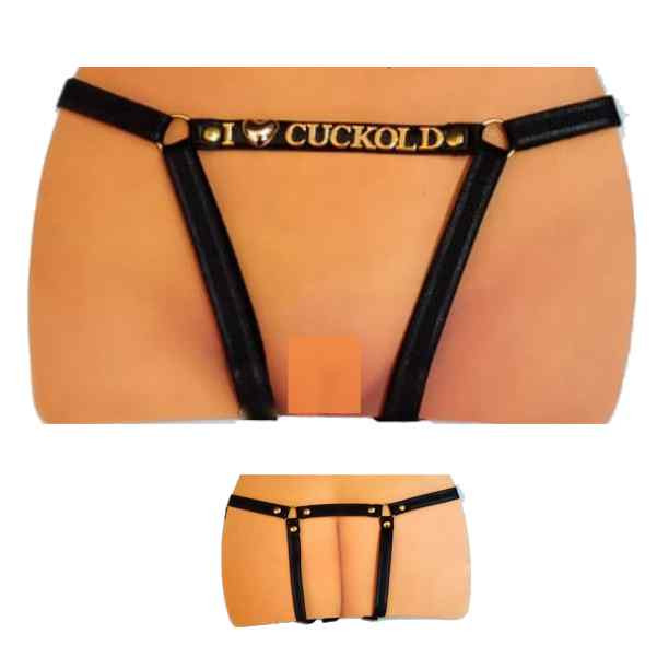 calcinha aberta com frase I love cuckold