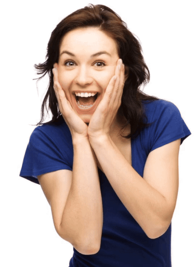 mulher comemorando o sucesso de não mais se engasgar