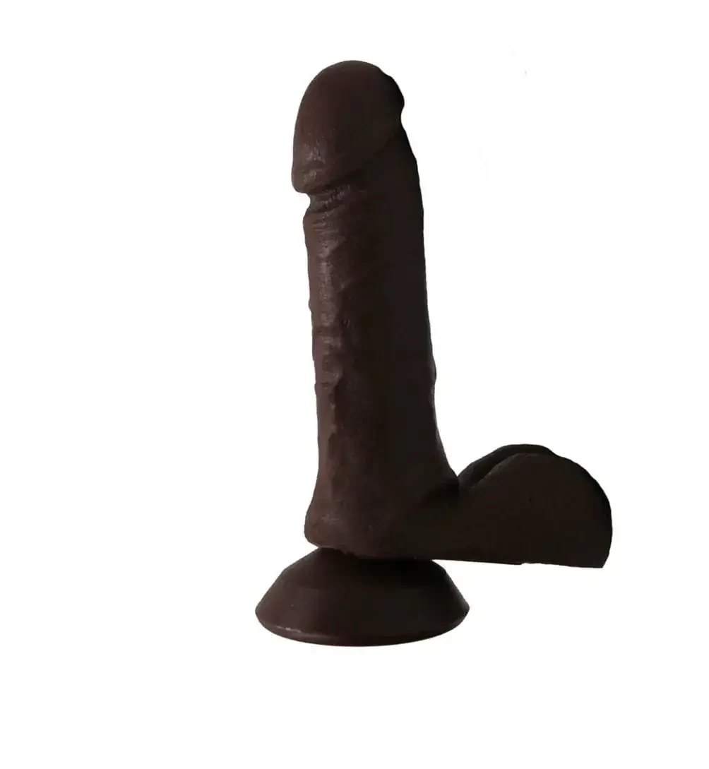Pênis Dildo Realístico Com Ventosa E Escroto Marrom 16x4cm