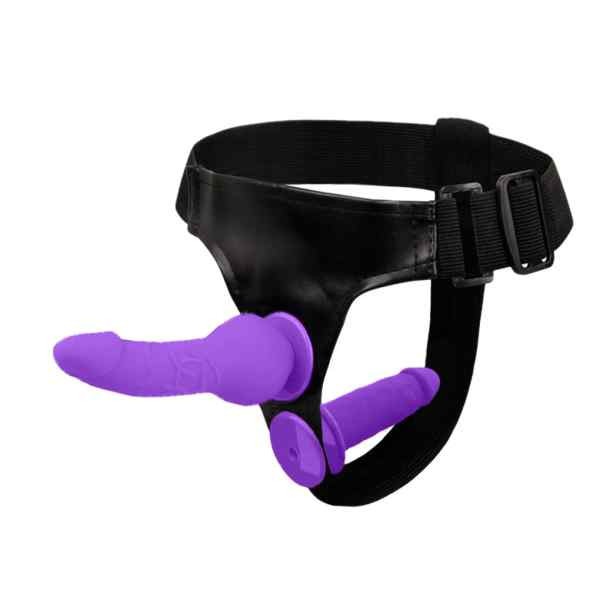 Cinta Peniana Strapon Dupla Silicone Ajustável Medida Penetrável 11cm 2cm Cor Roxa