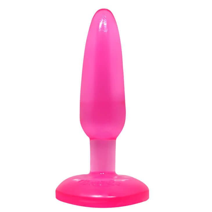 plug anal com ventosa feito de silicone transparente rosa