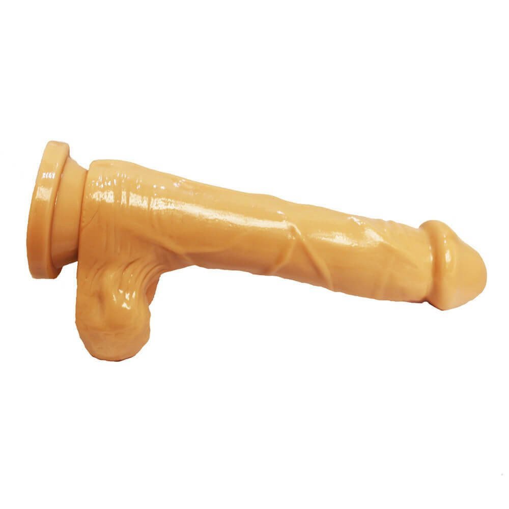 Pênis Realístico Grande Ventosa Com Escroto Carved Dong 9 25cm x 4,9cm Cor Clara