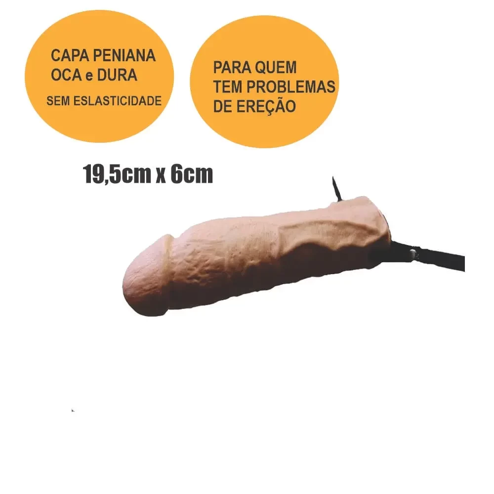 Imagem capa peniana semi rígida montada na cinta  mede 14 cm por 4 cm