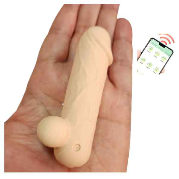 mão segurando vibrador mini penis recarregável app