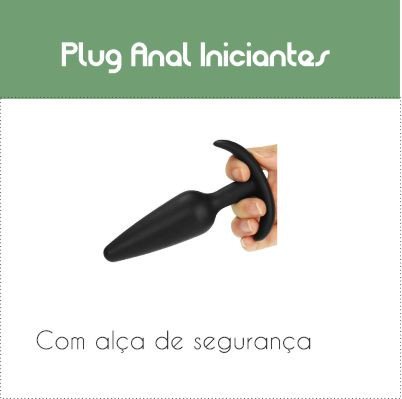 mão feminina segurando plug anal preto para iniciantes