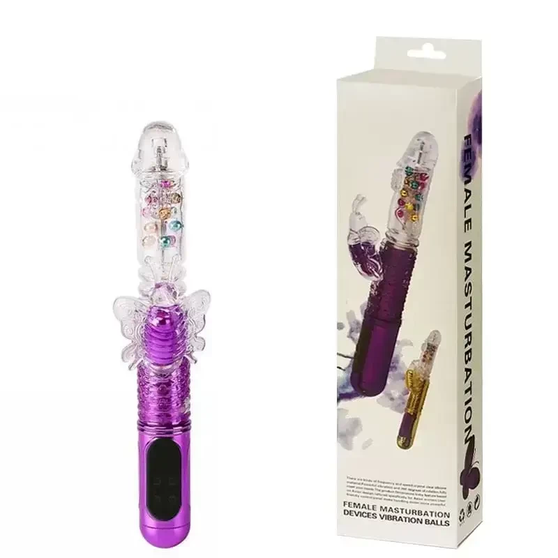 Imagem vibrador  rotativo vai e vem recarregável 36 vibrações roxo estilo jack rabbit
