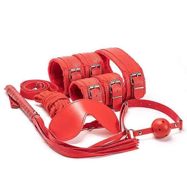 Kit Sado Bondage BDSM Cor Vermelha 8 Itens