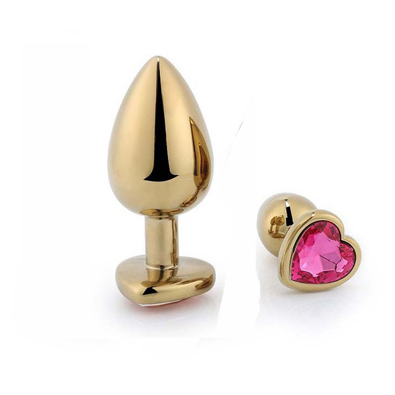 Plug Anal Dourado Com Pedra Coração Rosa M