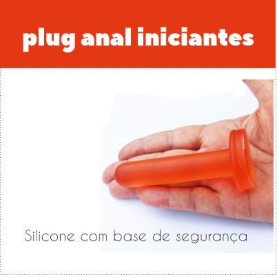 banner com mão feminina aberta apoiando plug anal vermelho mais frase escrito plug anal iniciantes