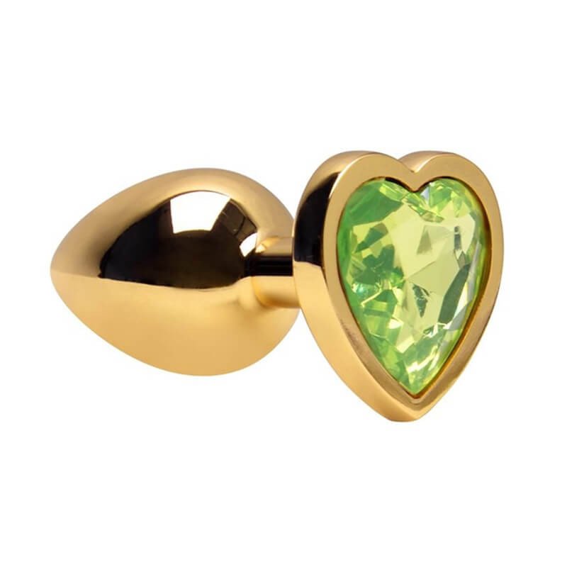 Plug Anal Coração Dourado Com Pedra Verde M