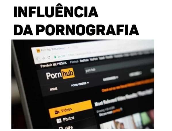 imagem tela de celular em navegação internet com legenda escrito influencia da pornografia