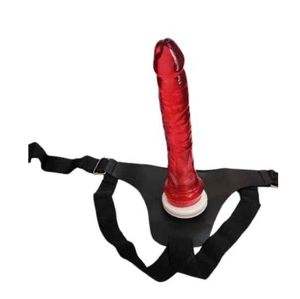 Kit Cinto Penis Realístico Fino Iniciação Cor Vermelha Penetráveis 16cm x3 cm