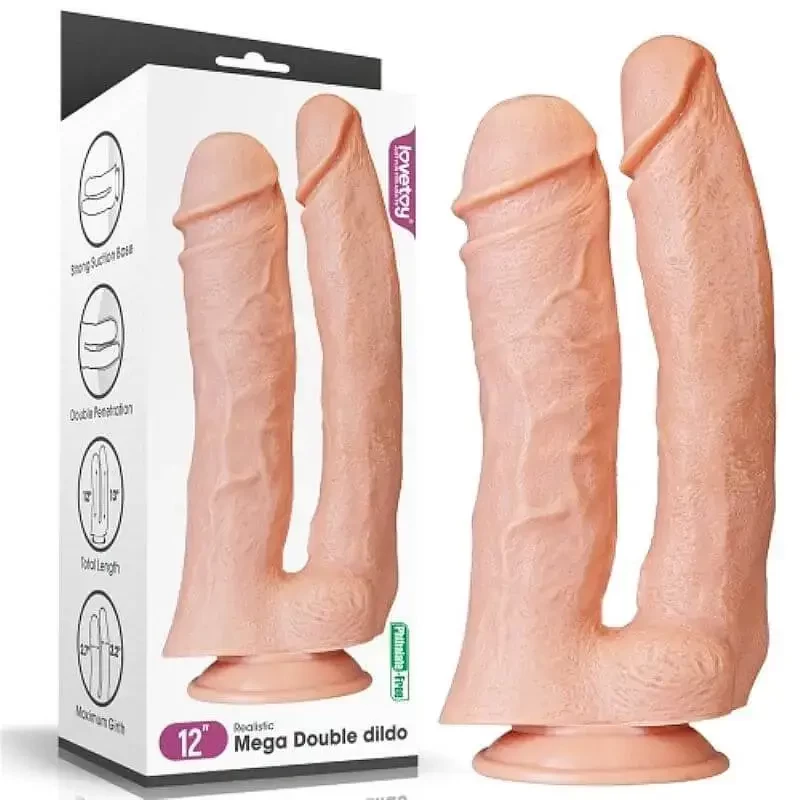 Pênis Duplo Para Sexo DP. Mega Double Dildo Gigante Com Ventosa Penetráveis 28,5cm x 6,5 e 26cm x 7cm