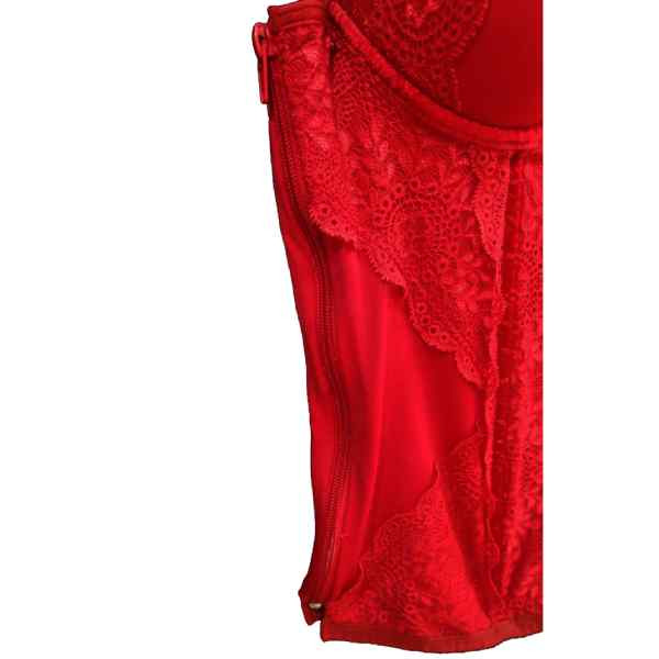 espartilho corselet vermelho detalhe do ziper na lateral