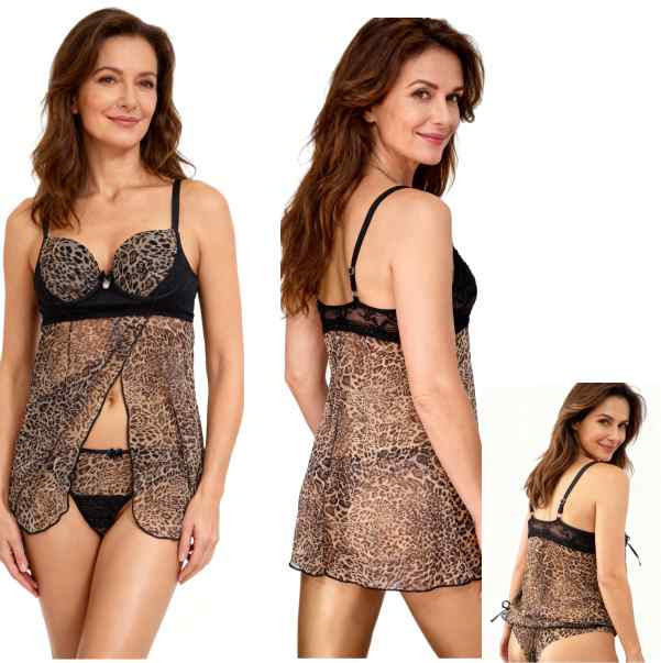 mulher vestida em camisola oncinha frente e costas