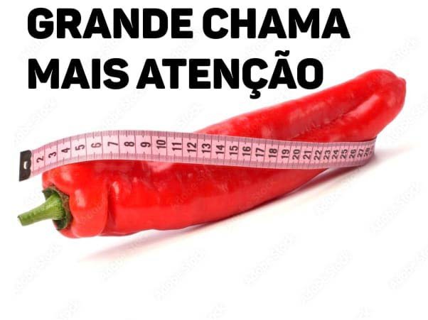 imagem pimentão grande vermelho com fita métrica em cima e legenda escrita grande chama mais a atenção