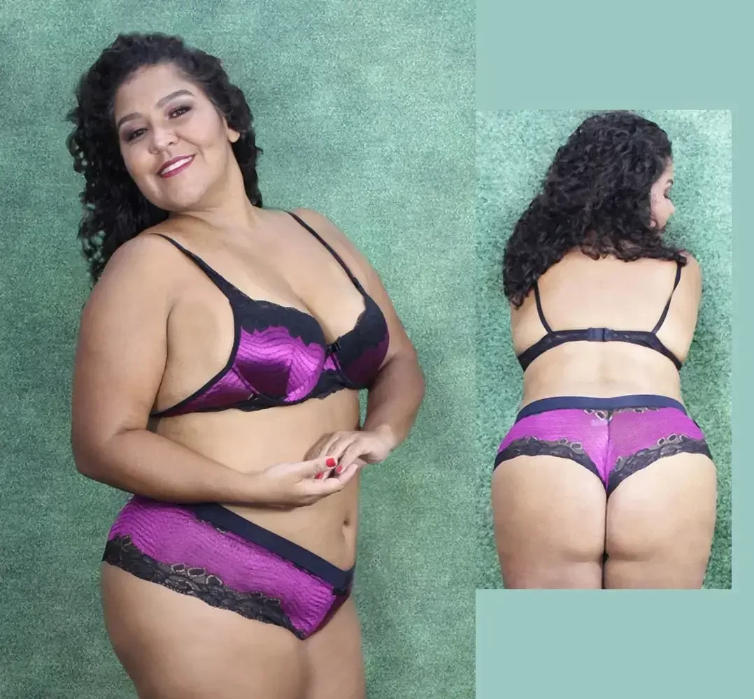 mulher vestida em Conjunto Langerie Sexy Plus Size Com Caleçon