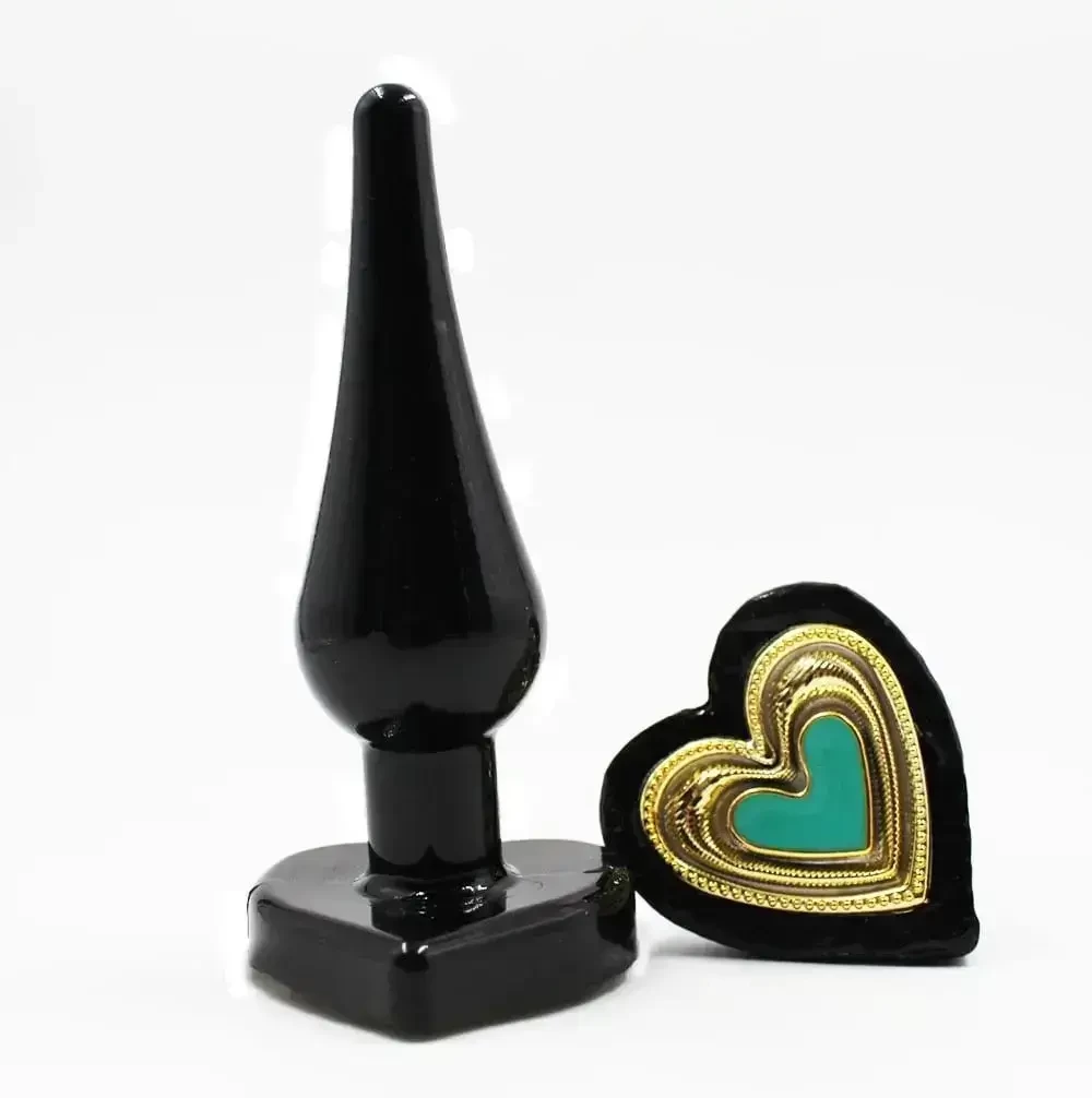 Plug Anal De Silicone Preto Iniciante Com Biju Love Heart 9 x 3cm Azul