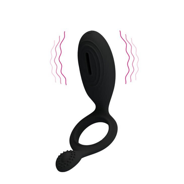 imagem anel peniano vibratório preto com estimulador clitoriano