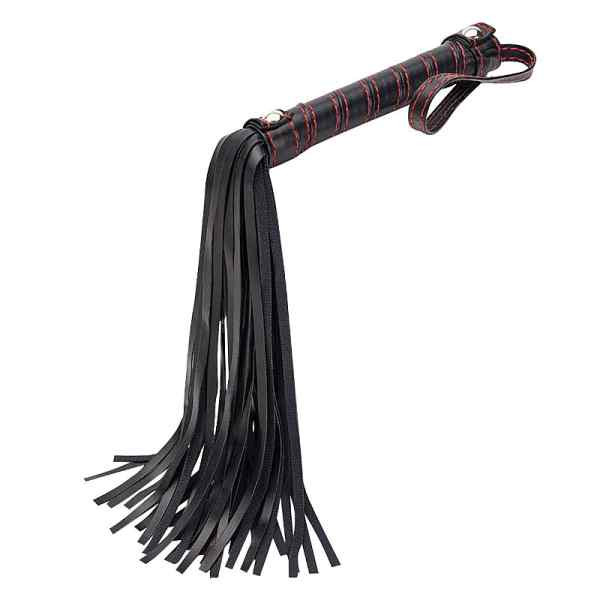 chicote preto com detalhes em vermelho