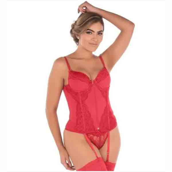 mulher vestida com espartilho vermelho