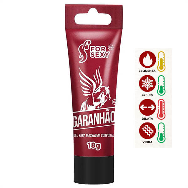 Garanhão Gel Excitante Esquenta Esfria Dilata e Vibra. Uso Masculino. 18g