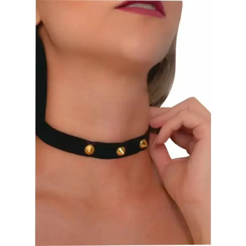 Choker Coleira Discreta Couro Ecológico Bondage Com Detalhes Em Metal. Ajustável