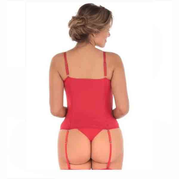 mulherde costas  vestida com espartilho vermelho