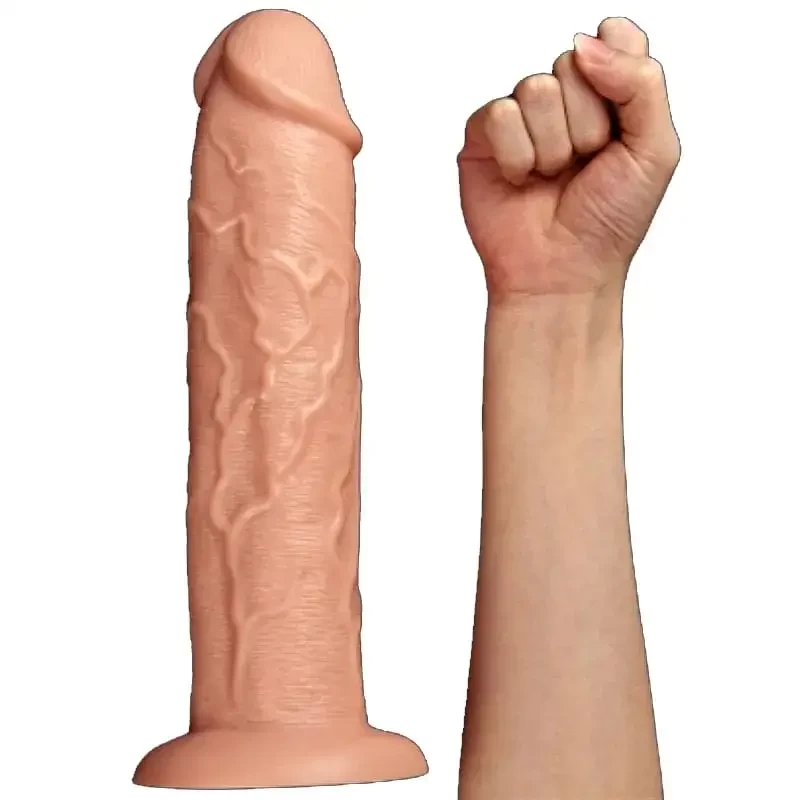 Pênis de borracha gigante com ventosa e vibração 28 cm por 6 cm
