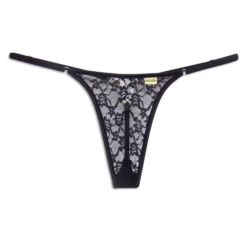 Calcinha Zíper. Zinga. Em Renda. Na cor preta. Sensualle