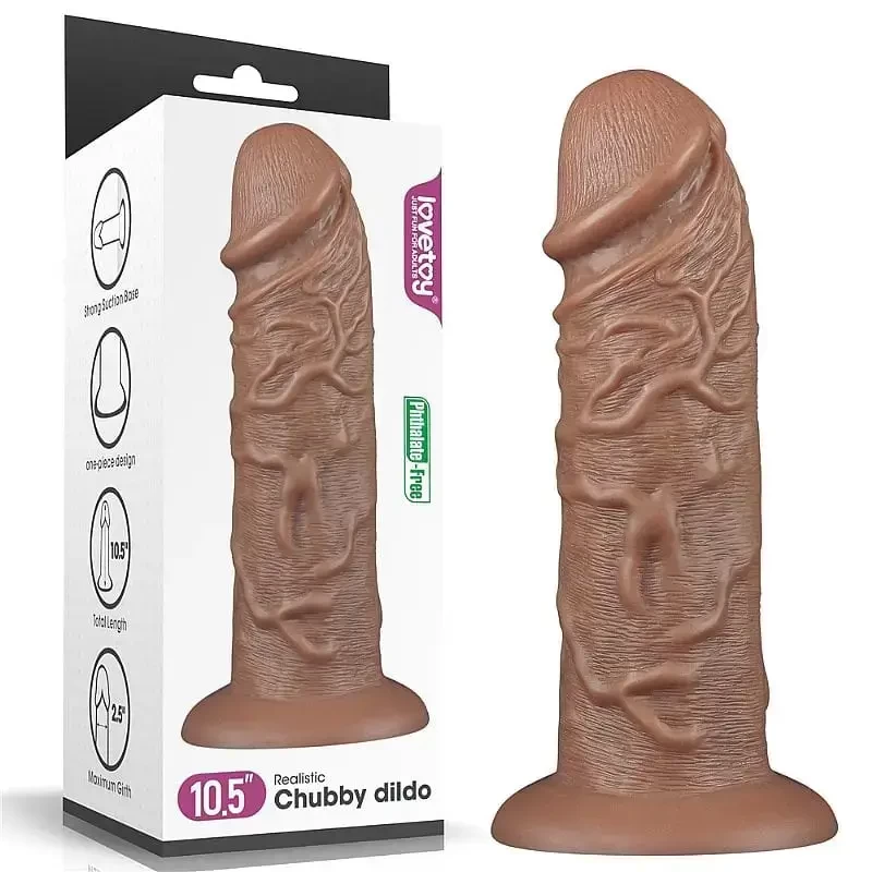 Pênis Realístico Gigante Ventosa 26x6,3cm Marrom Realistic Cubby Dildo Penetráveis 23cm