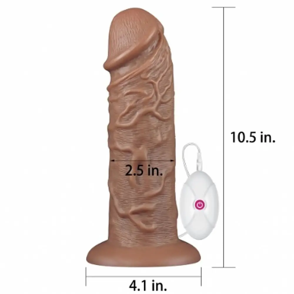 Pênis de borracha realístico Gigante Ventosa e vibração 26 x 7cm Marrom Com Veiais Aparentes