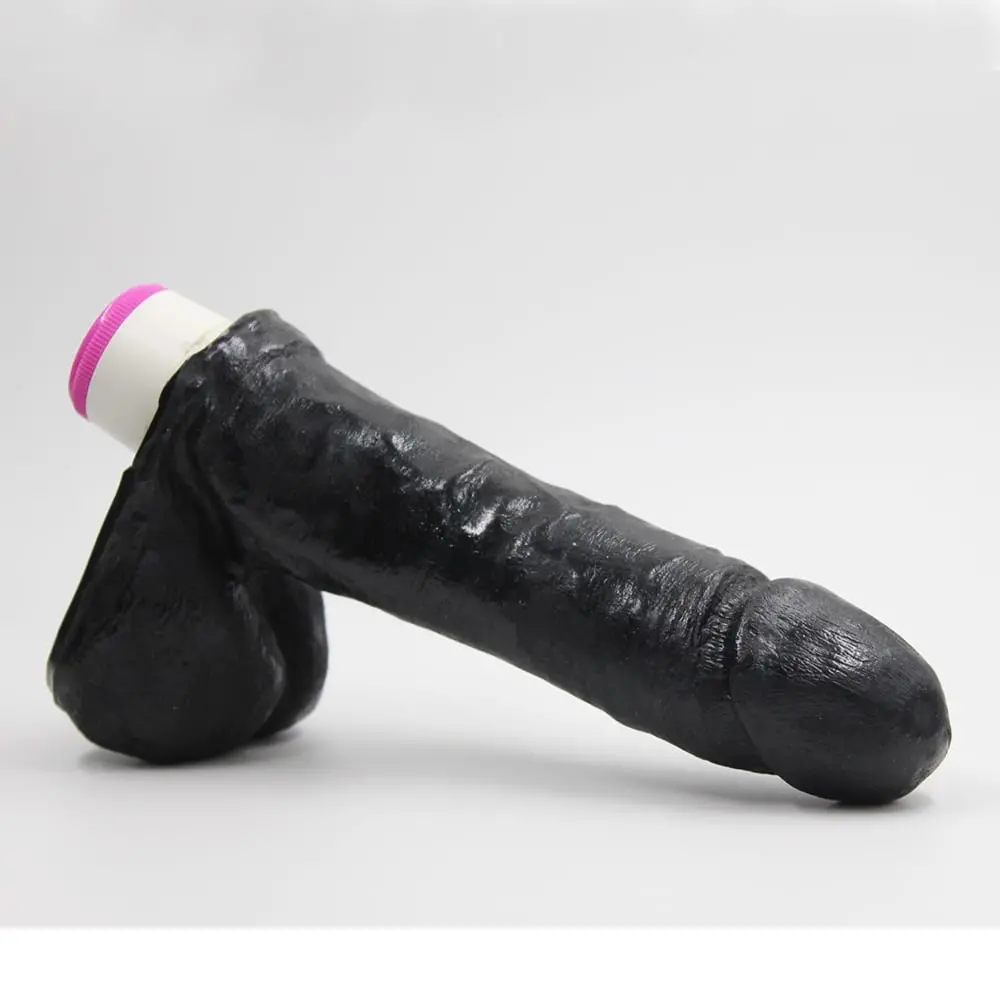 Imagem de Pênis Dildo Realístico  Com Vibração E Escroto Cor Preta 16x4cm