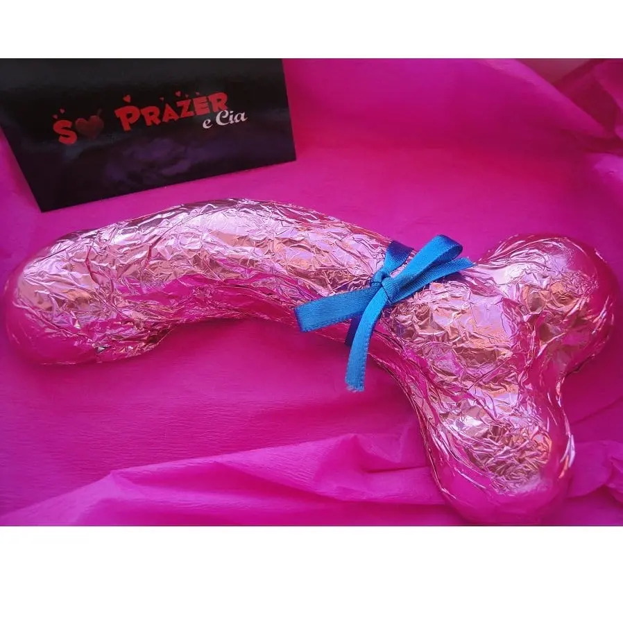 Imagem de Chocolate Erótico Pênis Torto Rosa 19 cm  170 g